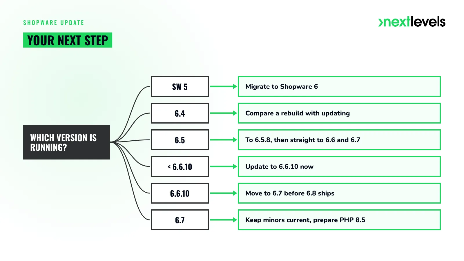 Shopware update: next step for each running version from Shopware 5 to 6.7