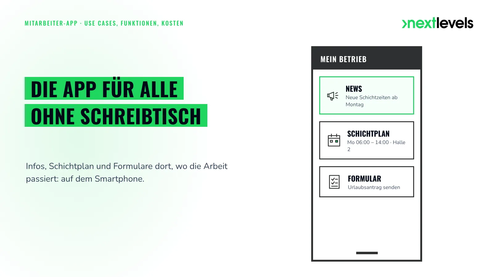 Mitarbeiter-App auf dem Smartphone: Infos, Schichtplan und Formulare für Beschäftigte ohne PC-Arbeitsplatz