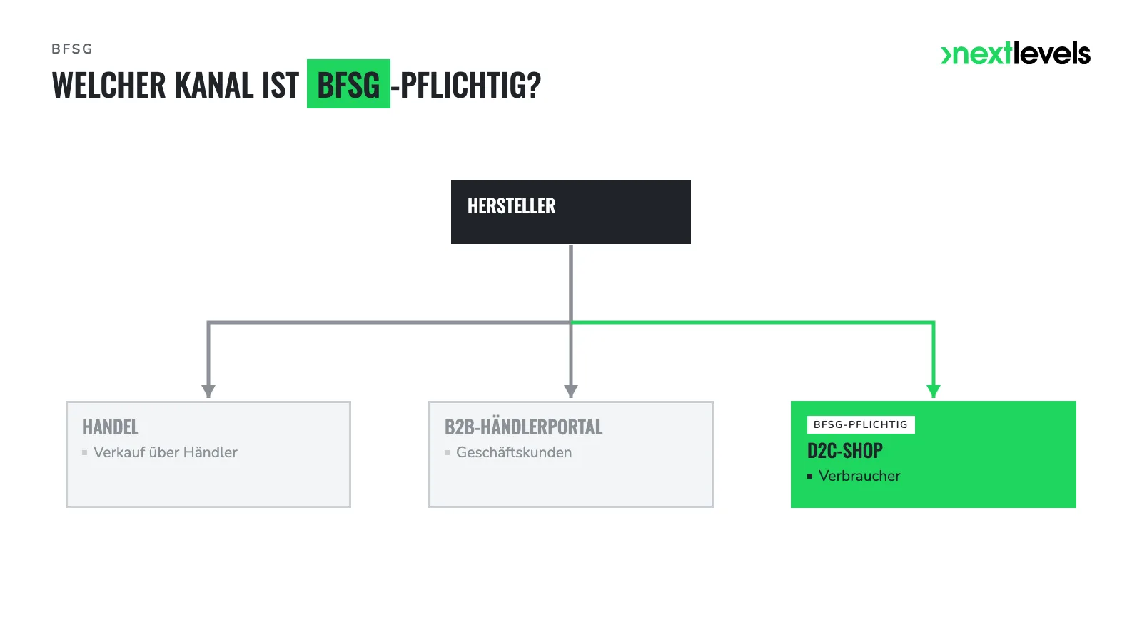 Hersteller mit drei Kanälen, nur der D2C-Shop ist BFSG-pflichtig