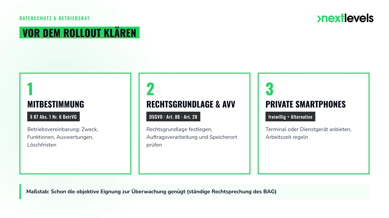 Vor dem Rollout klären: Betriebsvereinbarung, DSGVO-Rechtsgrundlage und private Smartphones