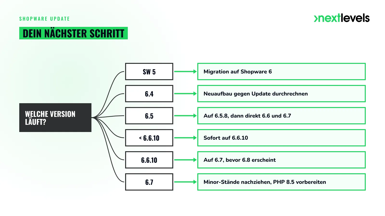 Shopware Update: nächster Schritt je laufender Version von Shopware 5 bis 6.7